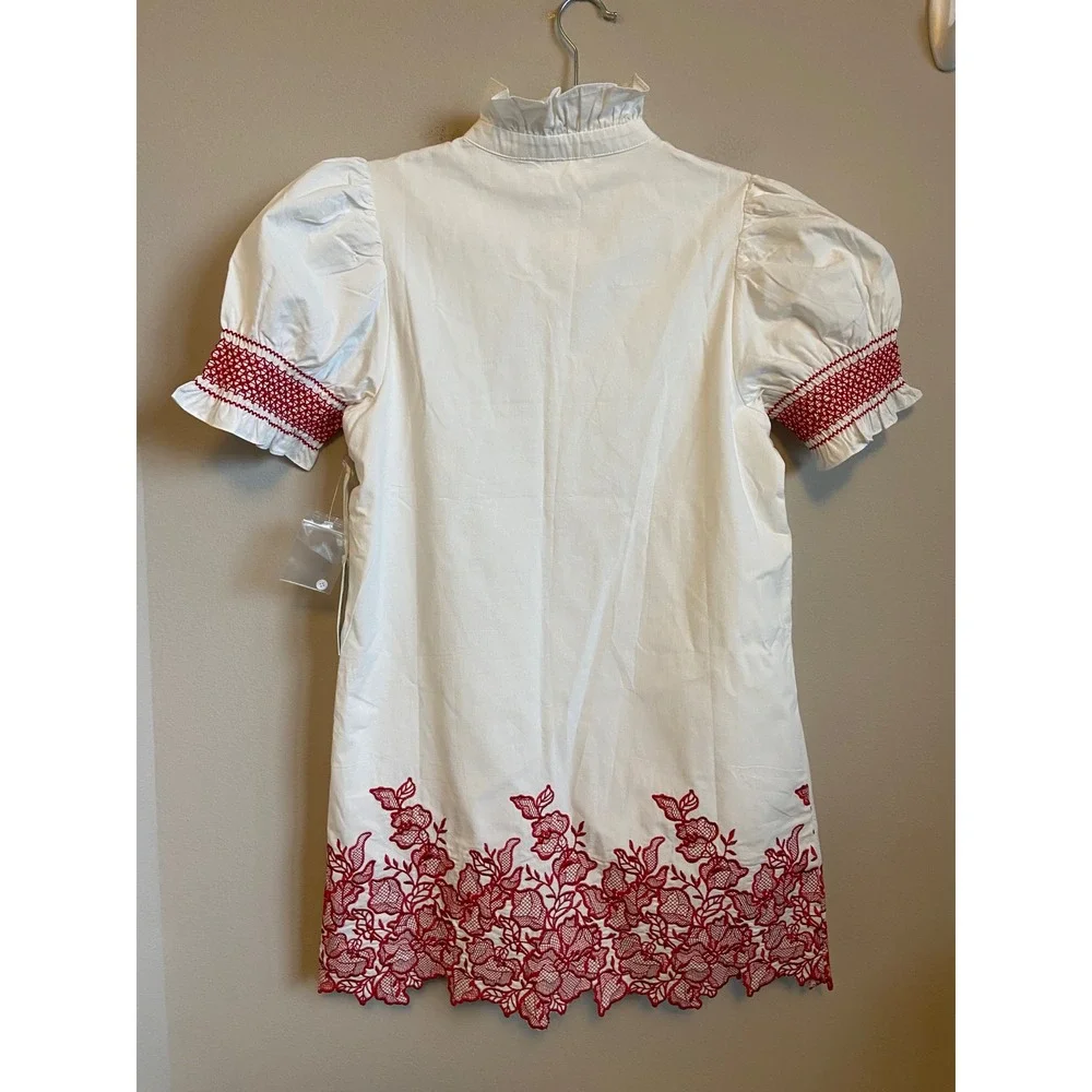 Tuckernuck Hyacinth House White Red Embroidered Mini Dress XS New With Tags - Picture 8 of 9
